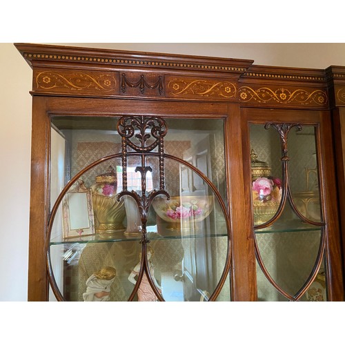 95 - Edwardian mahogany and inlaid two glazed doors over 2 solid doors display cabinet. 192 h x  131 w x ... 