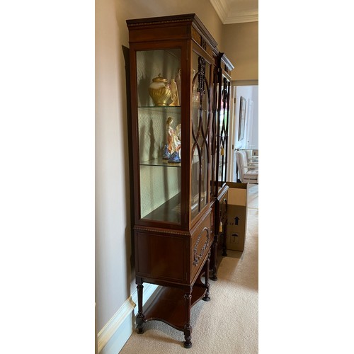 95 - Edwardian mahogany and inlaid two glazed doors over 2 solid doors display cabinet. 192 h x  131 w x ... 