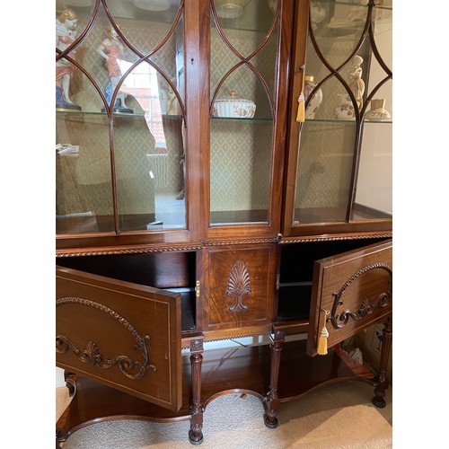 95 - Edwardian mahogany and inlaid two glazed doors over 2 solid doors display cabinet. 192 h x  131 w x ... 