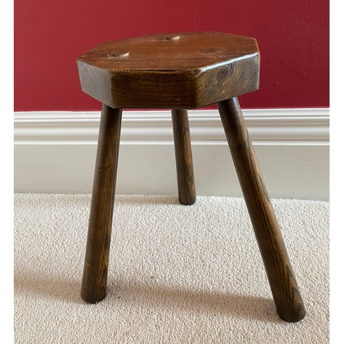 100 - Oak 3 legged stool 38cm h.