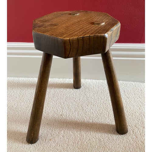 100 - Oak 3 legged stool 38cm h.