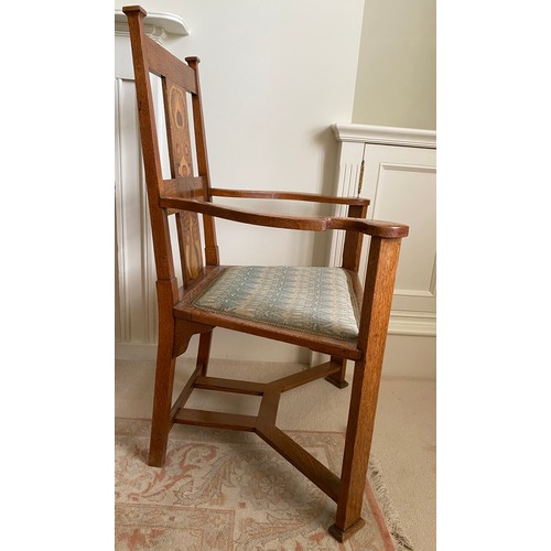 106 - Arts & Crafts oak armchair covered in Liberty fabric (bought from Liberty London) 102 h x 43 h to se... 