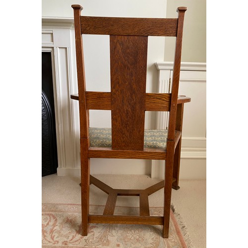 106 - Arts & Crafts oak armchair covered in Liberty fabric (bought from Liberty London) 102 h x 43 h to se... 