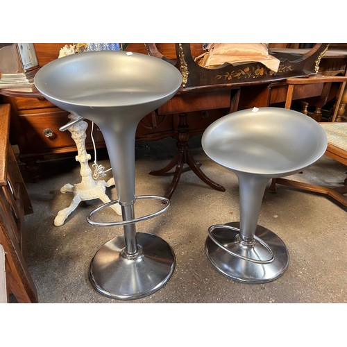 108 - Two adjustable chrome and silver bar stools, 78cm h at full height, designed by Stefano Giovannoni.