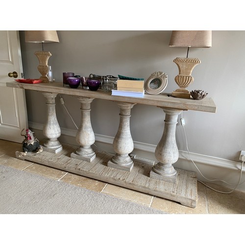 110 - Wooden console table with half baluster supports. 180 l x 40 d x 80cm h.