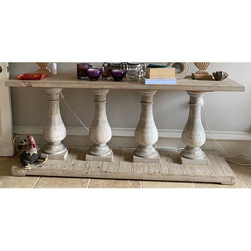 110 - Wooden console table with half baluster supports. 180 l x 40 d x 80cm h.