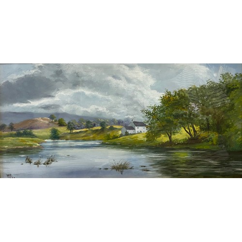 1283 - W Baldwin oil on board 'On The Wharfe, Grassington' sight size 23.5 x 49cm. Signed lower left W.B 19... 