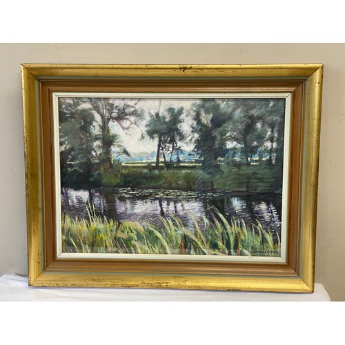 1285 - James Neal (1918-2011). Glazed pastel of Canal Bank, Leven. 35 x 49cm.