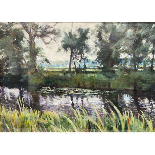 1285 - James Neal (1918-2011). Glazed pastel of Canal Bank, Leven. 35 x 49cm.