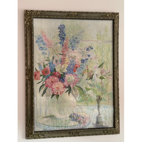 1287 - M. Moore oil painting, floral still life, signed L.L. 87 x 68cm.