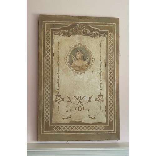 1288 - Decorative canvas with cherub. 100 x 65.5cm.