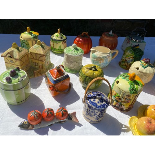 216 - A collection of various mid century preserve pots to include English Ware, Shorter & Son, Royal Doul... 