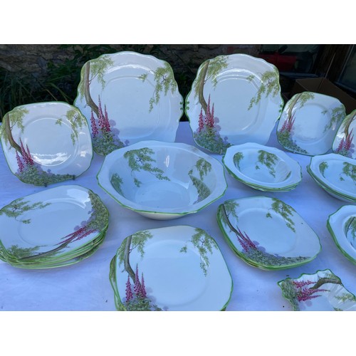 218 - Royal Albert Foxglove reg no 769204 to include 2 cake plates 23cm d, a deep bowl, 23cm d, 16 side pl... 