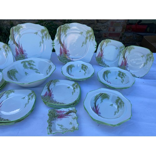 218 - Royal Albert Foxglove reg no 769204 to include 2 cake plates 23cm d, a deep bowl, 23cm d, 16 side pl... 