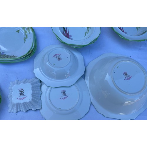 218 - Royal Albert Foxglove reg no 769204 to include 2 cake plates 23cm d, a deep bowl, 23cm d, 16 side pl... 