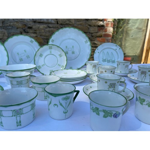 224 - A set of six Foley Art China Art Nouveau 'Peacock Pottery' coffee cups and saucers and plate, and ot... 