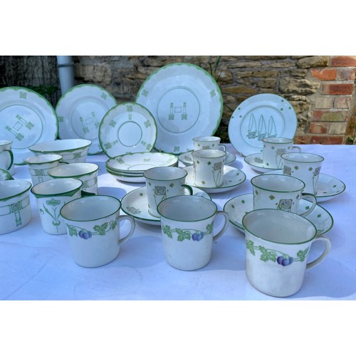 224 - A set of six Foley Art China Art Nouveau 'Peacock Pottery' coffee cups and saucers and plate, and ot... 