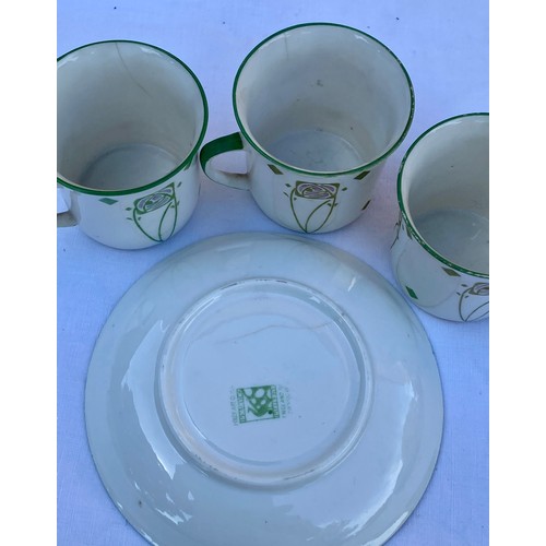 224 - A set of six Foley Art China Art Nouveau 'Peacock Pottery' coffee cups and saucers and plate, and ot... 