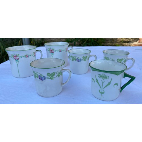 224 - A set of six Foley Art China Art Nouveau 'Peacock Pottery' coffee cups and saucers and plate, and ot... 