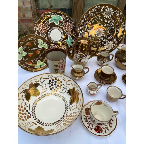 235 - A selection of Gray's gold and floral pottery to include plates, teapots, cup and saucers, bowls, 7 ... 