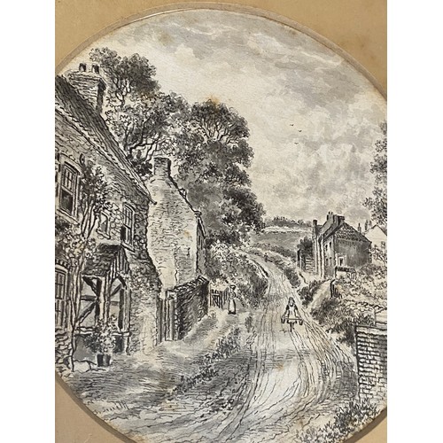 1293 - F. S. Smith two early 20thC water colours depicting Brantingham Church visible image 18.5cm diameter... 