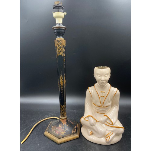 1078 - Two table lamps on an oriental theme, one ceramic by Brentleigh 23cm h, the other painted wooden 44c... 