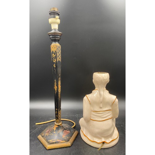 1078 - Two table lamps on an oriental theme, one ceramic by Brentleigh 23cm h, the other painted wooden 44c... 