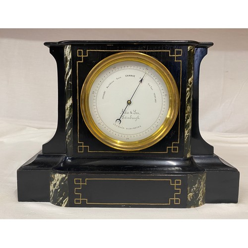 1016 - An Adie & Son, Edinburgh aneroid barometer in a faux marble wooden case width 29cm height 21cm depth... 