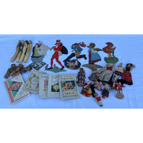 986 - Games and dolls to include the Dainty Series, party games, puzzles etc, wooden character cut outs of... 