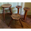 Two 19thC stools with 2 bobbins.
