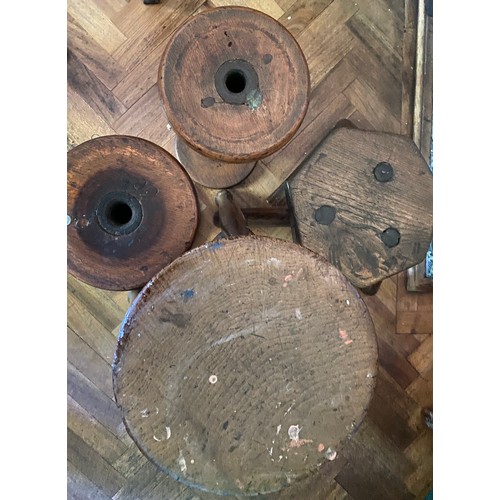 30 - Two 19thC stools with 2 bobbins.