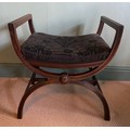 A 19thC mahogany upholstered topped stool. 71 h x 69 w x 47cm.