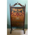 Painted Art Nouveau fire screen with abalone shell decoration. 88 h x 41.5cm w.