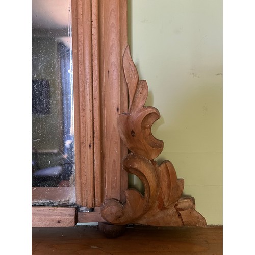 1144 - Pine framed over mantle mirror. Approx 122 h x 116cm w.
