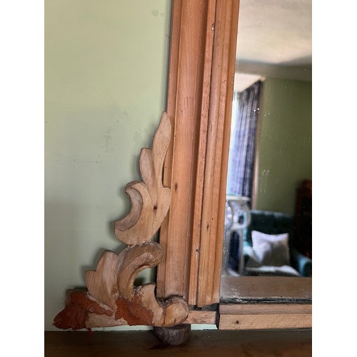 1144 - Pine framed over mantle mirror. Approx 122 h x 116cm w.