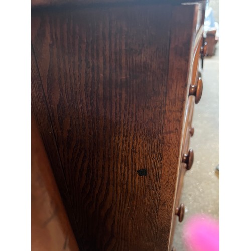 67 - A 19thC mahogany chest of 2 short over 3 long drawers on bun feet. 107 w x 50 d x 107cm h.