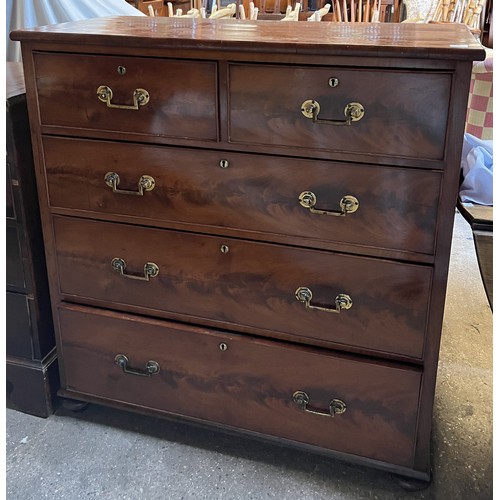 71 - A 19thC mahogany chest of 2 over 3 drawers on bun feet with brass drop handles.