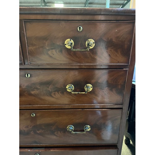 71 - A 19thC mahogany chest of 2 over 3 drawers on bun feet with brass drop handles.