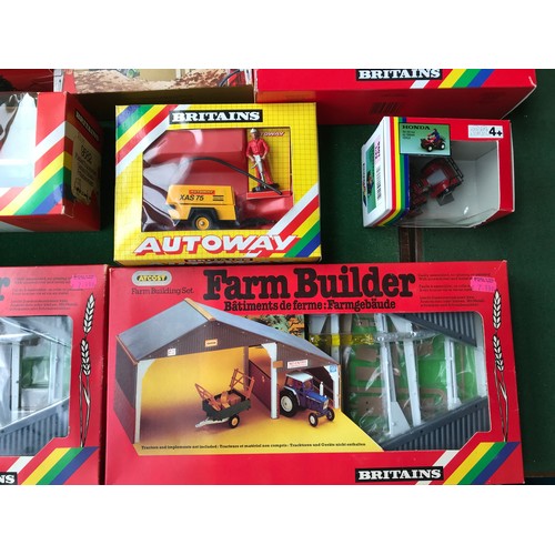 990 - Britains diecast model vehicles, boxed. 9598 Ford Tractor, 00233B Transit, 9480 Land Rover, 9818 Roa... 