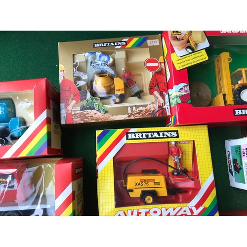 990 - Britains diecast model vehicles, boxed. 9598 Ford Tractor, 00233B Transit, 9480 Land Rover, 9818 Roa... 