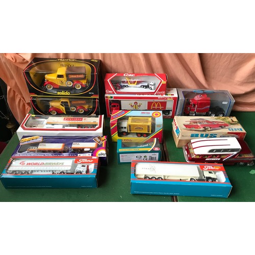 991 - Mixed selection of diecast model trucks, various makes, Solido Dunlop Tyres truck French and English... 