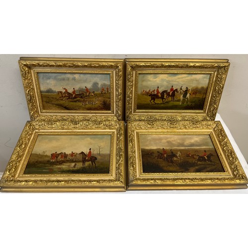 1298 - Robert Stone (1820-1870) - a series of four oil on board hunting scenes signed L.L. framed in decora... 