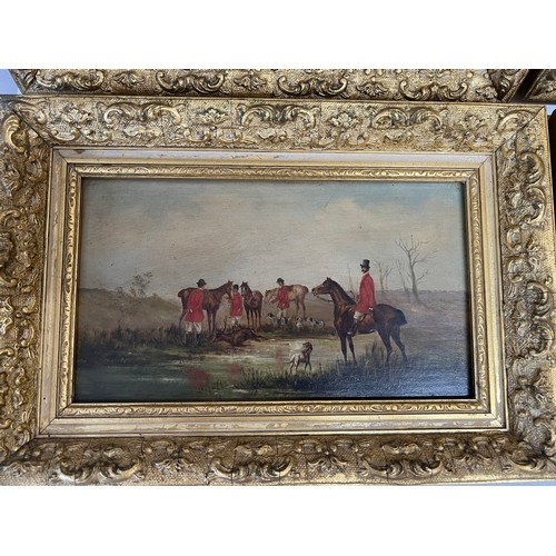 1298 - Robert Stone (1820-1870) - a series of four oil on board hunting scenes signed L.L. framed in decora... 