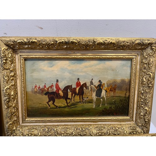 1298 - Robert Stone (1820-1870) - a series of four oil on board hunting scenes signed L.L. framed in decora... 