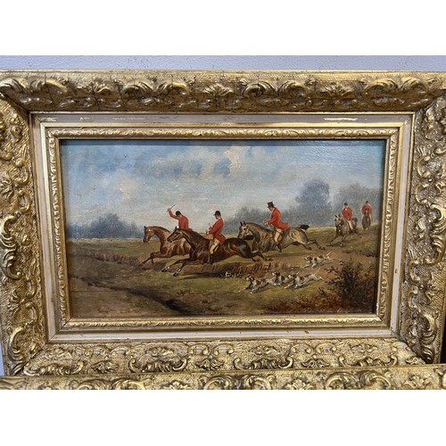 1298 - Robert Stone (1820-1870) - a series of four oil on board hunting scenes signed L.L. framed in decora... 