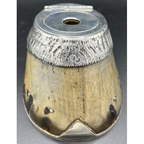 828 - A silver mounted horses hoof inkwell, London 1913, maker Carrington and Co.