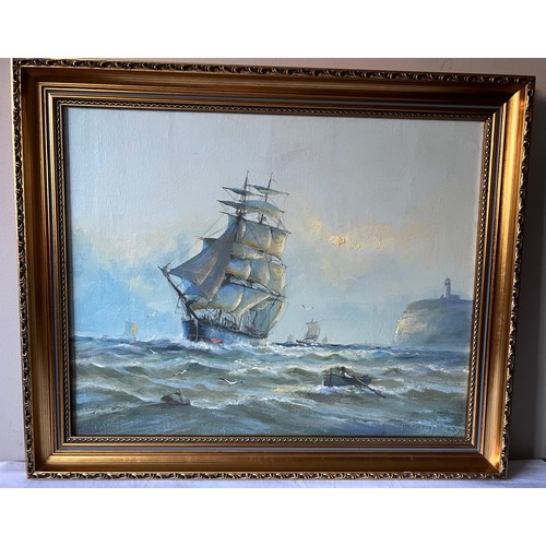 1300 - Michael J. Whitehand (1941) oil on canvas, seascape 'Off Flamborough'. Signed lower left. 39.5 x 50c... 