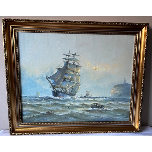 1300 - Michael J. Whitehand (1941) oil on canvas, seascape 'Off Flamborough'. Signed lower left. 39.5 x 50c... 