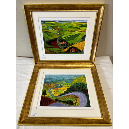 1099 - Two Hockney prints of 'Garrowby Hill' and 'The Road Across The Wolds' in gilt frames with non reflec... 