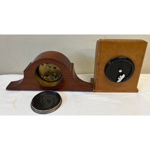 1018 - A leather covered Elliott mantle clock 20cm h together with mahogany brass mounted mantle clock.